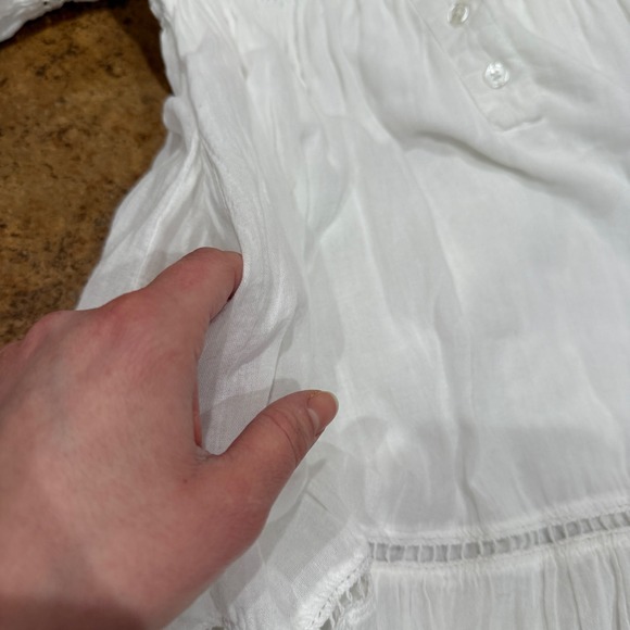 Sundry White Gauzy Cotton Peasant Midi Dress Sz 1 Small Boho Tiered Resortwear - Picture 8 of 9